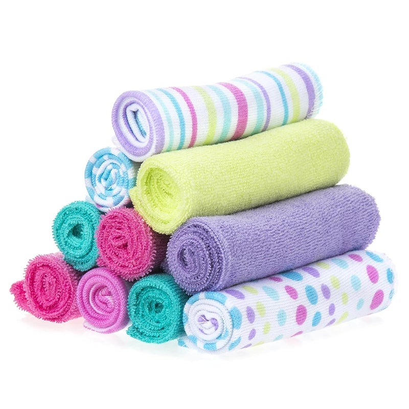 Spasilk Washcloth Wipes Set for Newborn Boys and Girls, Soft Terry Washcloth Set, Pack of 10, Aqua Bubbles, (010-1201) - Image 1